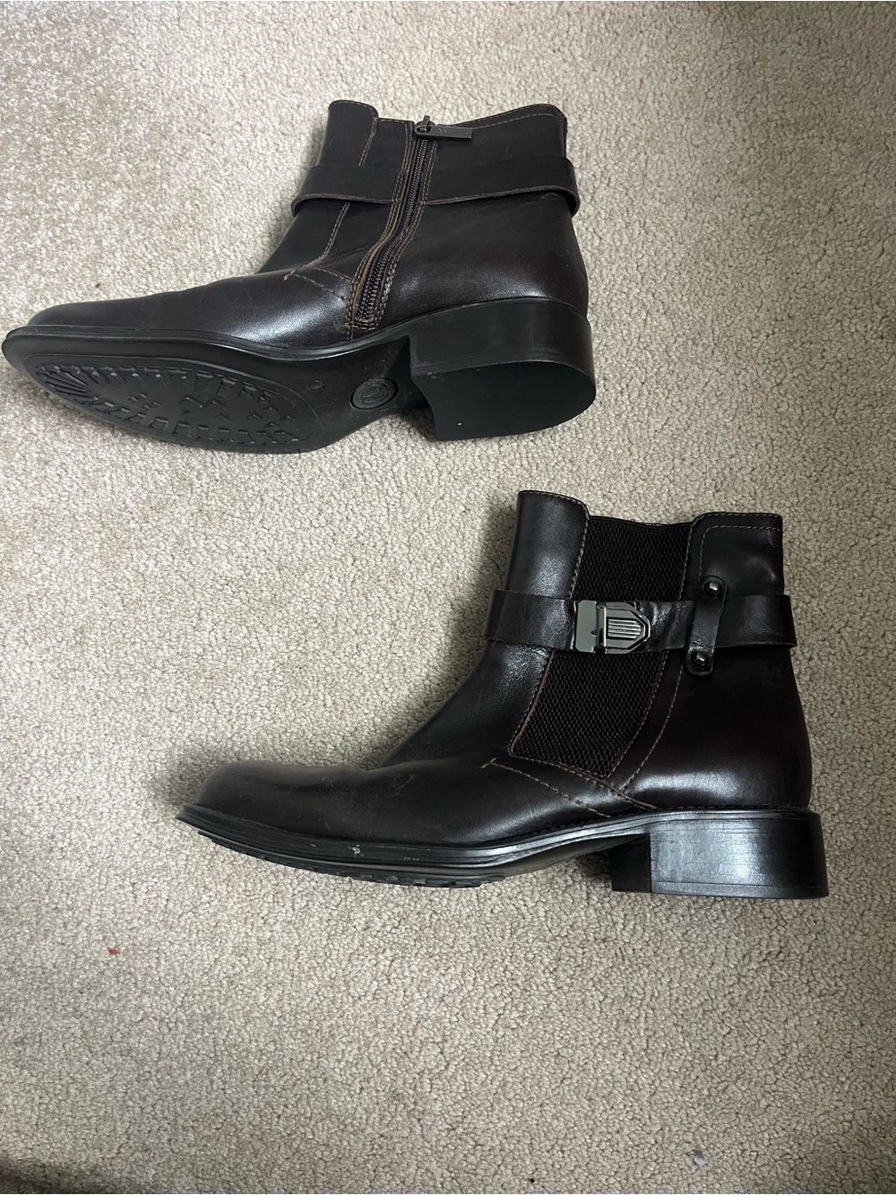 Aquatalia Dark Brown Leather Ankle Chelsea Boots with Buckle